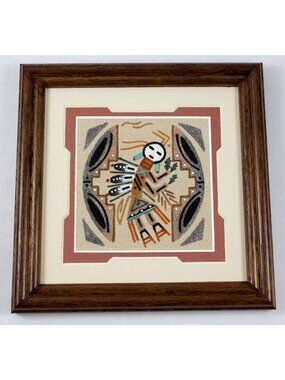 Navajo Art Sandpainting Male Yei by Theresa Frank Framed Matted 7x7"